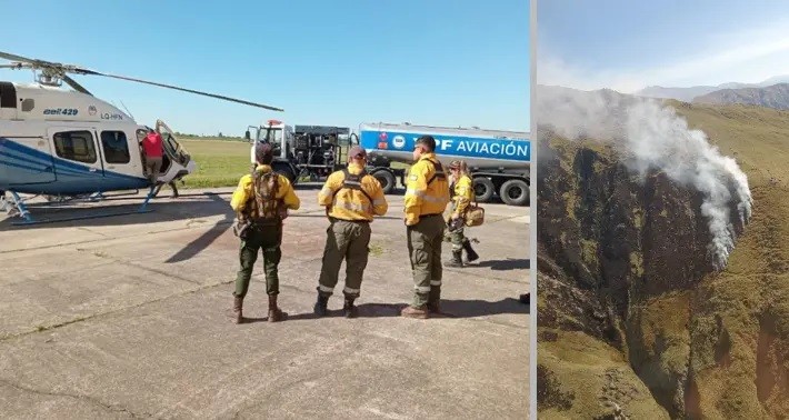 Traslado aéreo de brigadistas para sofocar un incendio en la alta montaña