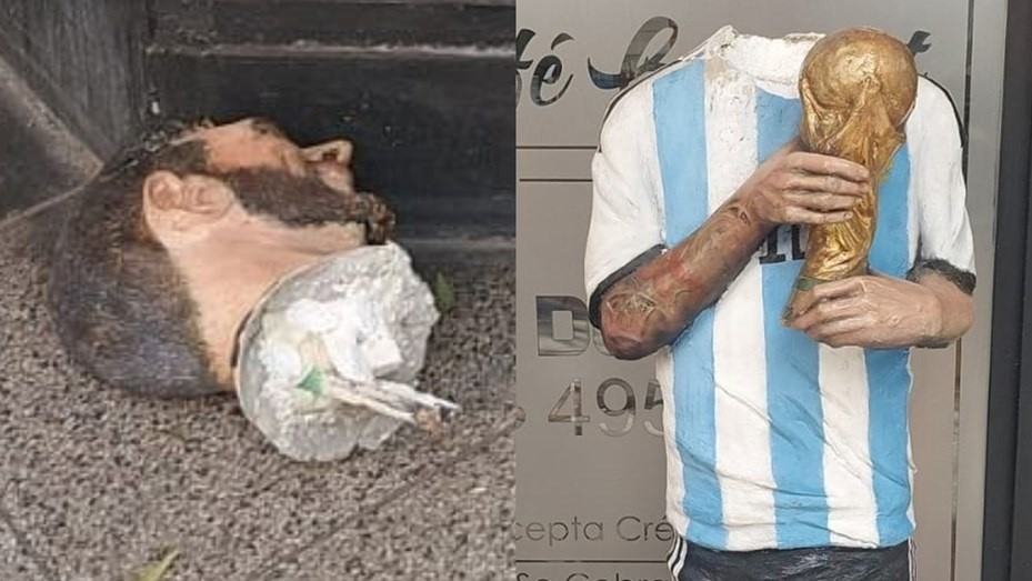 Decapitaron una estatua de Lionel Messi en una cafetería de Mar del Plata